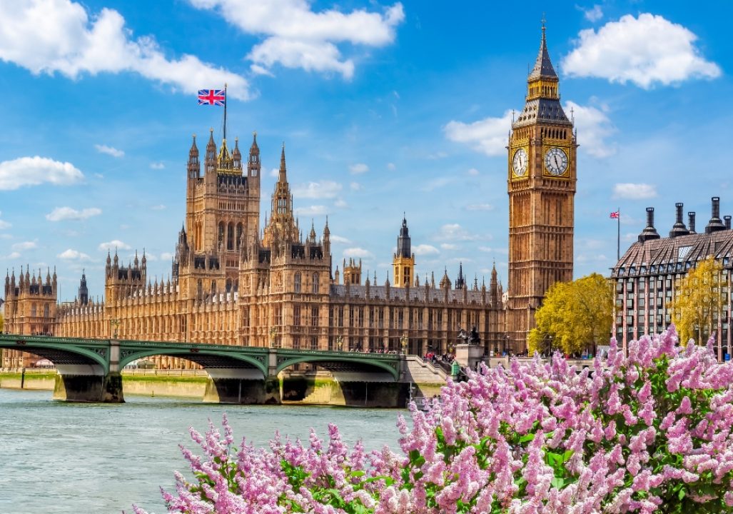 Big Ben tower and Houses of Parliament in spring, London, UK