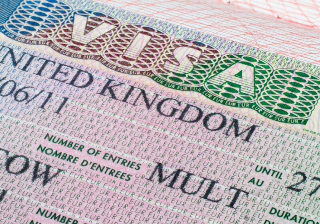Close up United Kingdom visa in passport