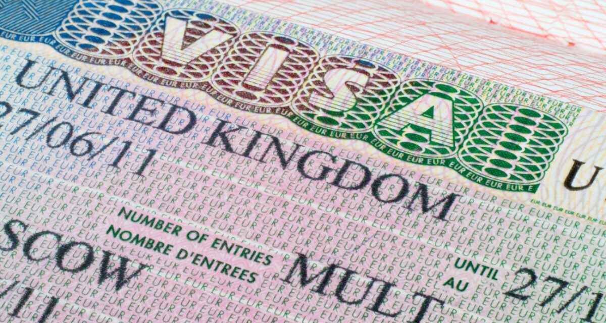 Close up United Kingdom visa in passport