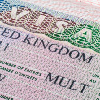 Close up United Kingdom visa in passport