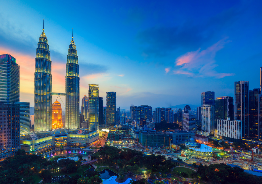 Malaysia, Kuala Lumper skyline at twilight