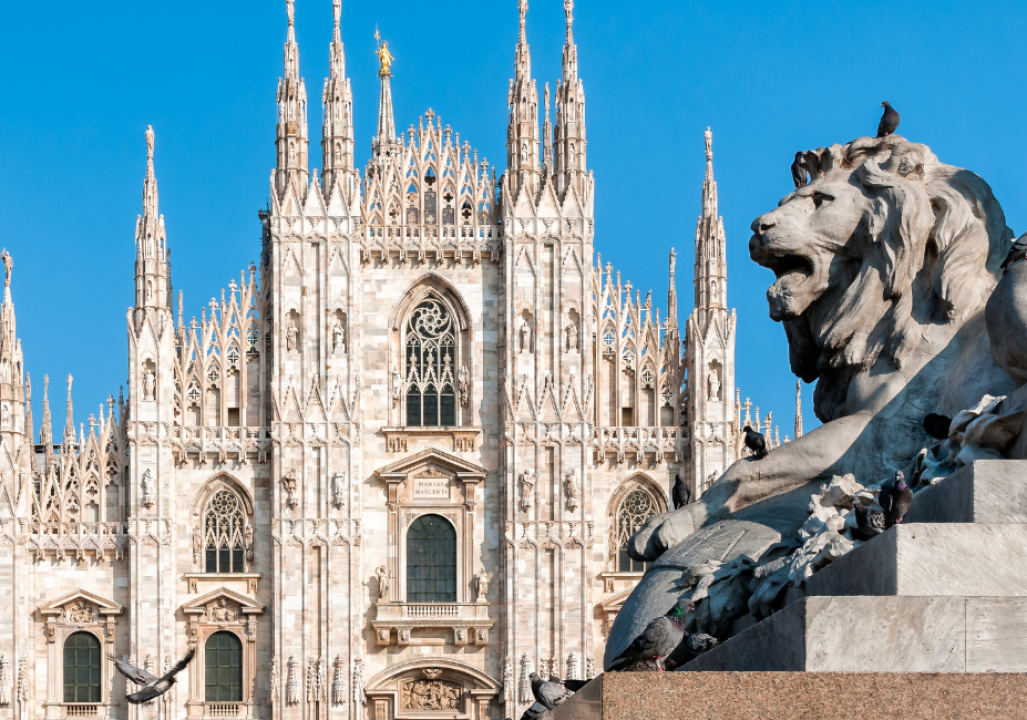 Milan Cathedral with lion statue