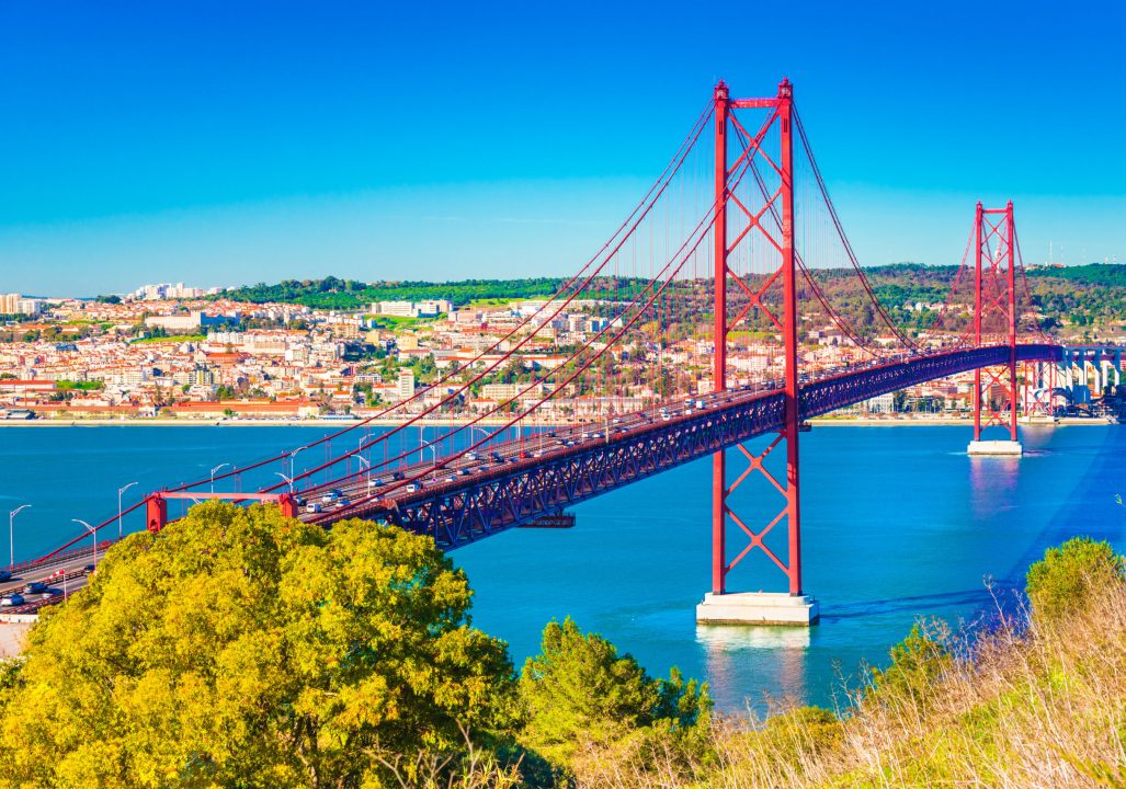 The 25th April Bridge (Ponte 25 de Abril) in Lisbon, Portugal. V