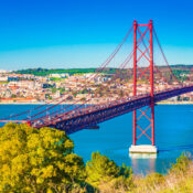 The 25th April Bridge (Ponte 25 de Abril) in Lisbon, Portugal. V