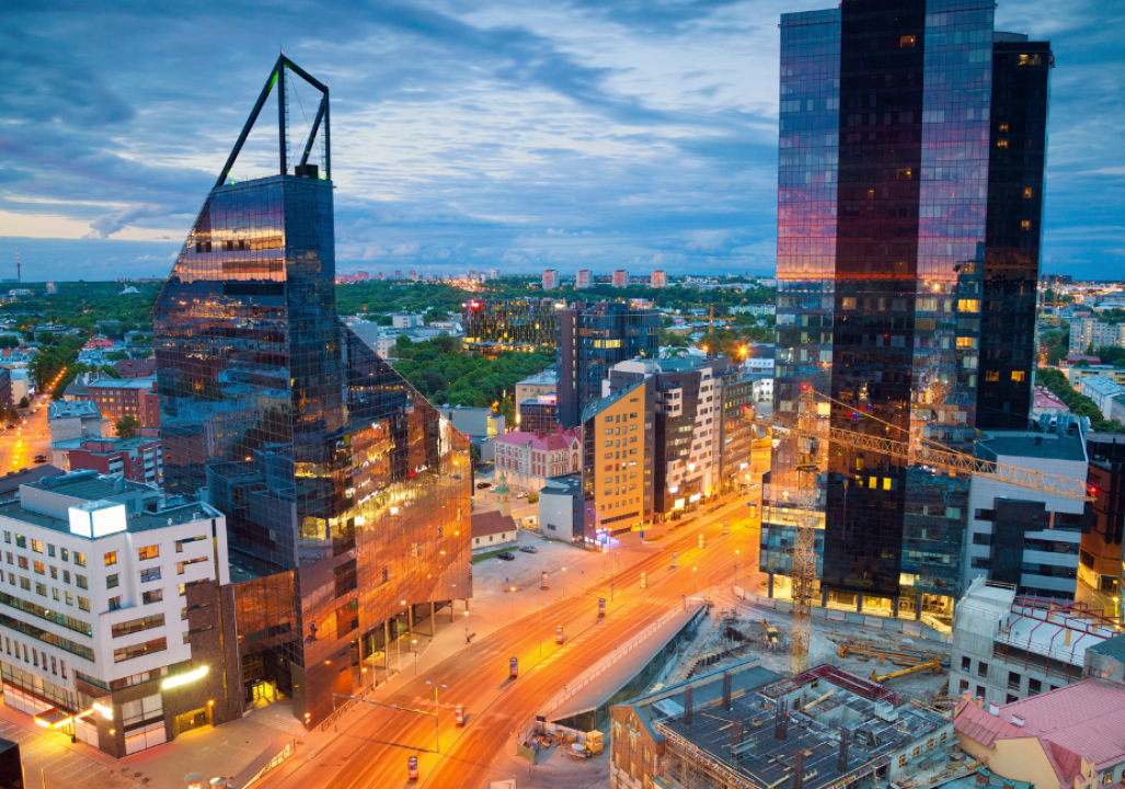 Tallinn. Image of Old Town Tallinn in Estonia during twilight blue hour.