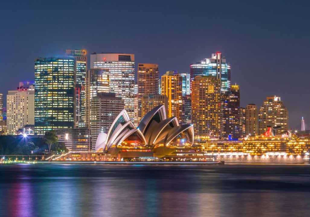 Sydney Harbor with the opera house in the background.