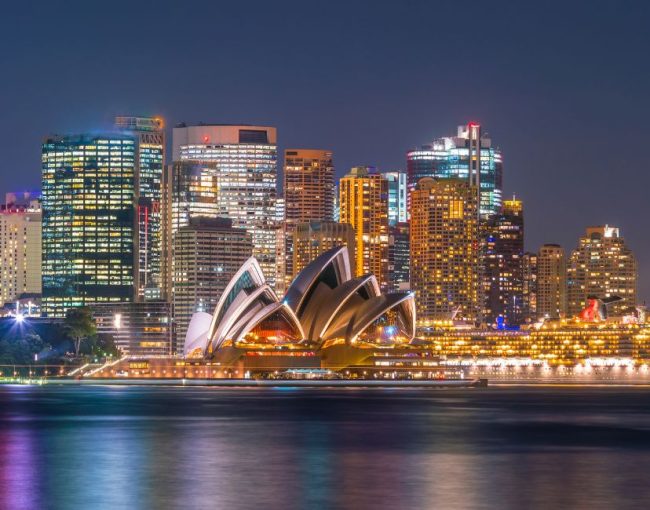 Sydney Harbor with the opera house in the background.