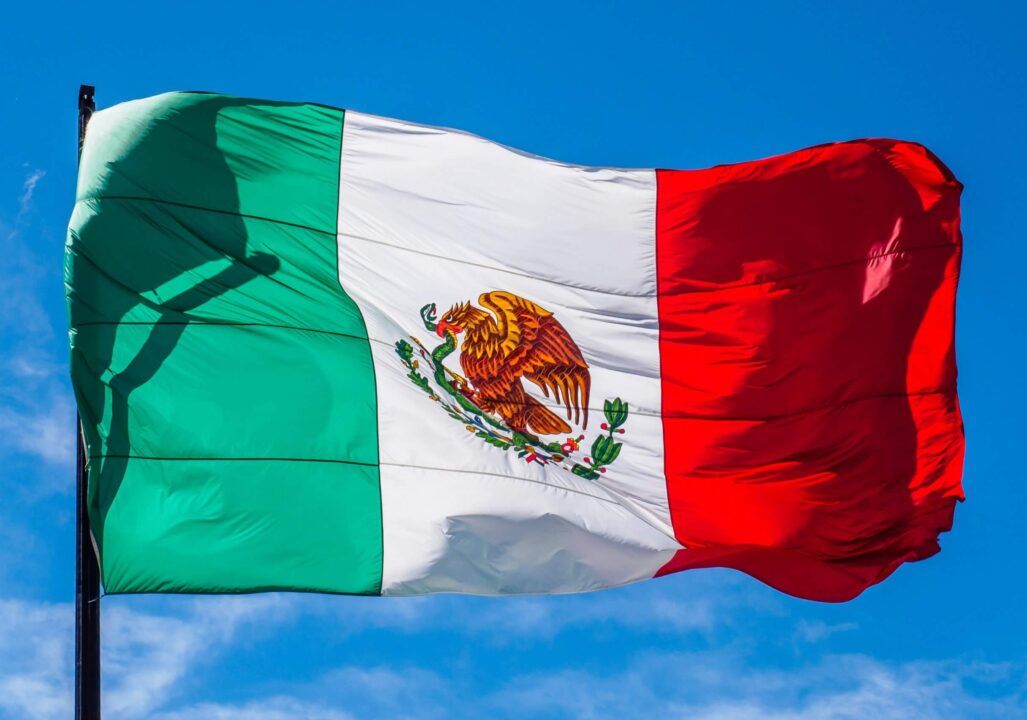 The flag of Mexico waving in the wind.