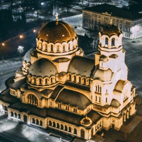 Alexander Nevsky Cathedral in Sofia, Bulgaria at night.