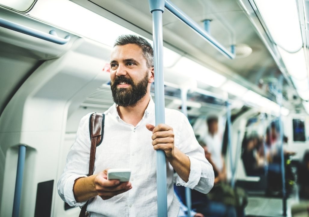 Man commuting on London Underground