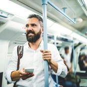 Man commuting on London Underground