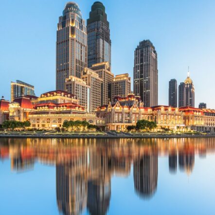 Downtown skyline with Haihe River, Tianjin, China.