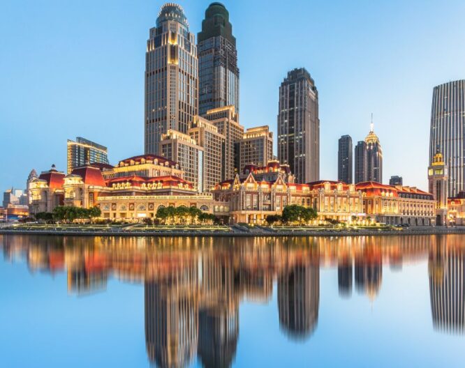 Downtown skyline with Haihe River, Tianjin, China.