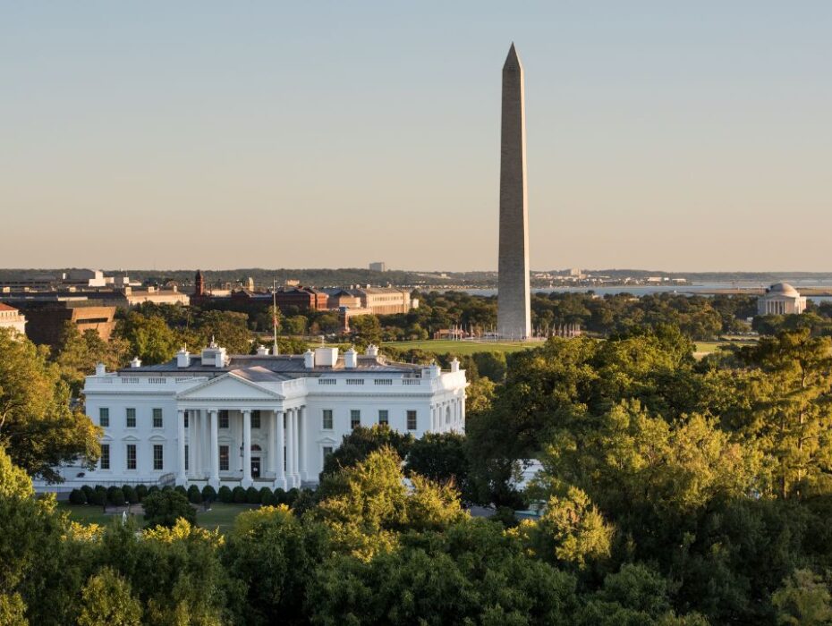 DC skyline with view of the White House and the Washington Monument